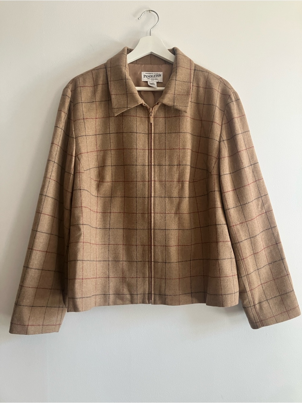Pendleton Tan Plaid Wool Zip Jacket